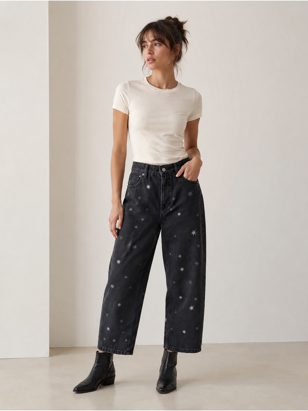 Free People Deep Trance Star Jeans Black 25